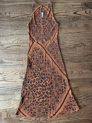 Anthropologie Farm Rio Bodycon Slip Sleeveless Midi Dress Brown Leopard Banana S thumbnail 4