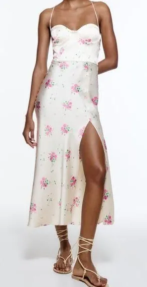 Zara Silky Satin Effect Open Back Print Maxi Dress thumbnail 1