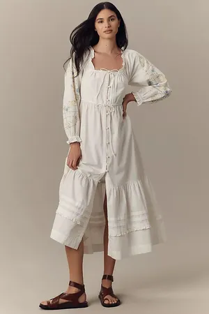 Revolve Anthropologie Damson Madder White Cotton Junia Midi Dress in Embroidered thumbnail 7