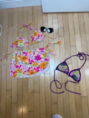 Wild Fable Bright Floral Bikini Top and Matching Sarong Size Small + Bonus Top thumbnail 1
