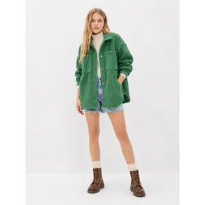 American Eagle Teddy Shacket Jacket Women’s L Green Button Front Cozy Overshirt thumbnail 2