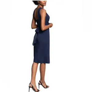 DRESS THE POPULATION Alessia Tie Waist Crepe Dress, Navy, Size‎ Medium, NWT thumbnail 5
