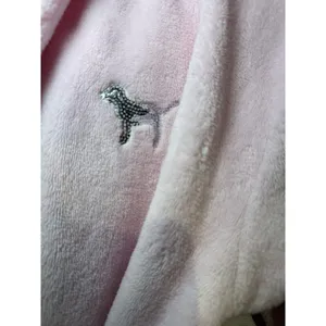PINK Victoria's Secret Fleece Robe Size XS/S Pink Bling Belted Sherpa Hood thumbnail 6