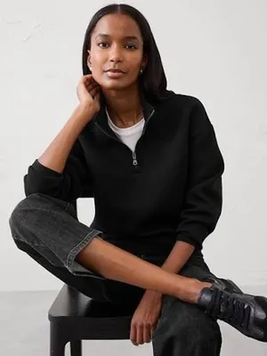 Banana Republic Long Sleeve Scuba Quarter Zip Sweatshirt Womens Small Black thumbnail 1