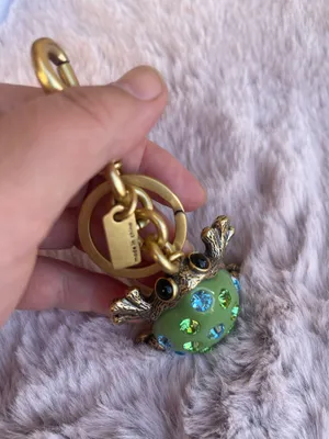 Coach FROG Green Crystals Keychain Bag Purse Key Charm Fob Brass Toad CBH11 thumbnail 3