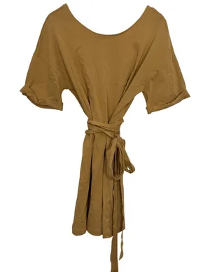 Zara Belted Tunic Shirt Mini Dress Brown Beige Size Large 100% Cotton thumbnail 1