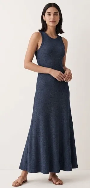 NWT Polo Ralph Lauren Waffle Knit Maxi in Medieval Blue Thermal Tank Dress XL thumbnail 1