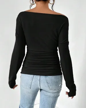Black Off-Shoulder Ruched Top thumbnail 2