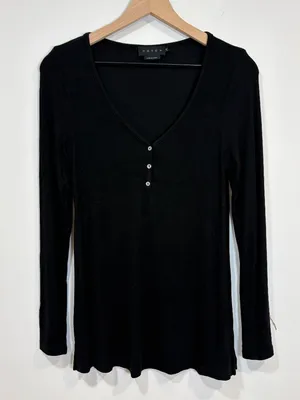 🌟 Hatch 🌟 The Softest Rib Nursing Maternity Henley Black Sz 0 Xs thumbnail 3