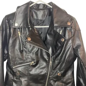 Vegan Leather Size Medium Women's Jacket Flare Back With‎ Zippers Biker Mob wife thumbnail 2