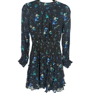 NWT Anthropologie Ruched Floral‎ Mini Dress Black Blue Size XS Fairy Feminine thumbnail 6