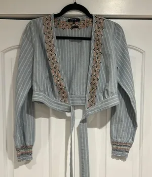 Miss me small denim wrap top‎ embroidered thumbnail 1