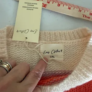 Striped Mohair Wool Blend Sweater Coral Cream‎ Oversize Coastal Airy L/XL NWT thumbnail 3