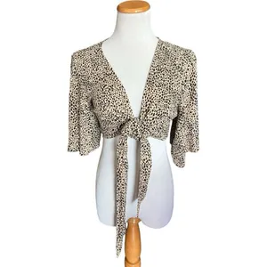 NWT Womens American Eagle Tie Front Animal Print Leopard Shrug Top - Sz S thumbnail 3
