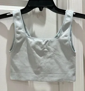 Free People Light Blue Ribbed Crop Bra Tank thumbnail 1