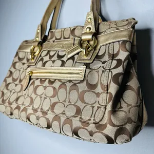 COACH Women's Brown Penelope Signature Leather Duffle Hobo Shoulder Handbag thumbnail 1