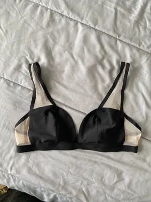 Victoria's Secret NWOT Bralette Plunge Black & Beige Mesh Size LARGE thumbnail 3