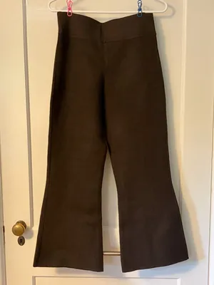 J Crew dark chocolate brown knit wide leg crop pants size medium preppy classic thumbnail 2