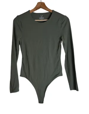 nuuds Bodysuit Women's Long Sleeve Crew Neck Thong Snap Base Layer Green Size S thumbnail 1