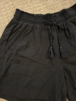 Briggs New York Black Linen Blend Pull On Drawstring Shorts - Medium Preppy thumbnail 2