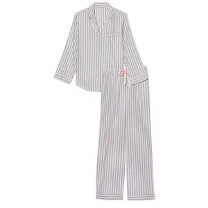 EUC Victoria’s Secret Flannel Pajama Set, Pink & Blue Classic Stripe SmL thumbnail 3