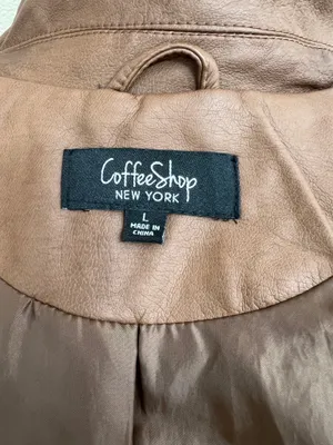CoffeeShop Brown Faux Leather Moto Biker Jacket Size L thumbnail 6