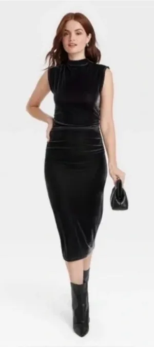 A New Day Women’s‎ velvet velour side ruched draped bodycon dress size M thumbnail 1