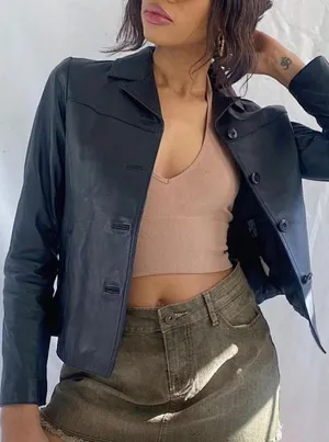 90s Vintage Rue 21 genuine leather black blazer jacket medium thumbnail 1