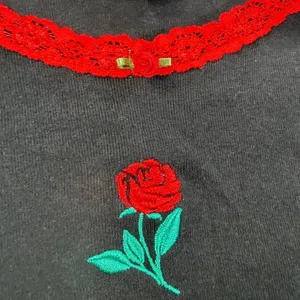 Love & Lazy Days Women's Large Black Rose Crop Tank Top Embroidered Lace Scallop thumbnail 2