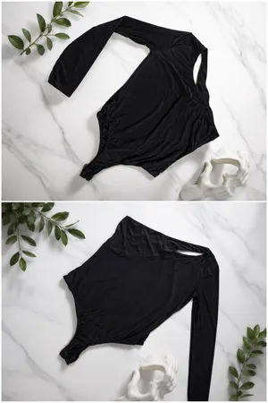 Saint Laurent One-Shoulder Long Sleeve Cutout Bodysuit in Black - Size M thumbnail 2