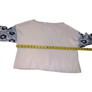 Altar'd State Granny Square Crochet Sleeve Boho Sweater XXS White‎ Blue thumbnail 4