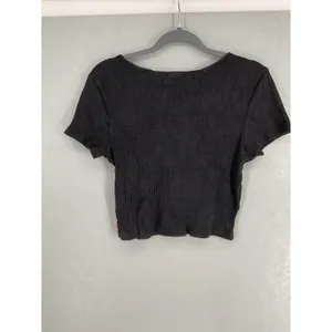 Levi's Womens Crop Top Black Ribbed Button Front Scoop Neck Large thumbnail 3
