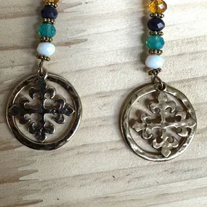 Boho Beaded Dangle Earrings w/ Gold Medallion thumbnail 3
