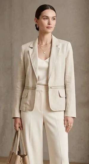 Willi Smith 100% Linen Blazer Size 14 Beige Cream Tailored Jacket Quiet Luxury thumbnail 1