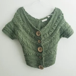 Anthropologie Sleeping On Snow Wool Crochet Off Sholder Cropped Chunky Sweater thumbnail 1