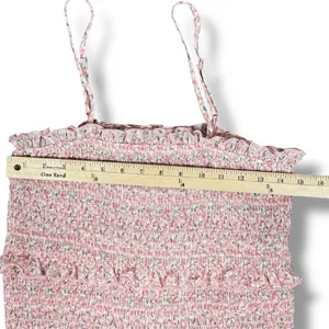Mabel Daphne Ditsy Flower Ruffe Trim Smocked Midi Long Tube Dress Pink‎ Large thumbnail 14