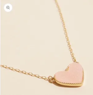Heart Druzy Stone Charm Short Necklace-Peach thumbnail 1
