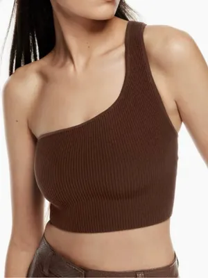 Aritzia Babaton Brown One Shoulder Sculpt Knit Cropped Tank Top Women’s Sz Large thumbnail 1