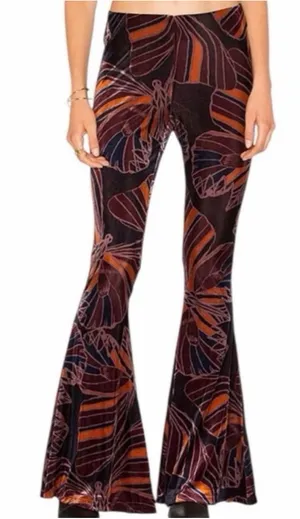 Free People Float Away Velvet Crush Flare Pants Size Small Boho Tropical Retro thumbnail 1