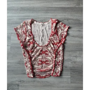 Free People Oh My Baby Mesh Tee L NWOT Sheer Y2K Fairy Grunge Top Red Floral thumbnail 4