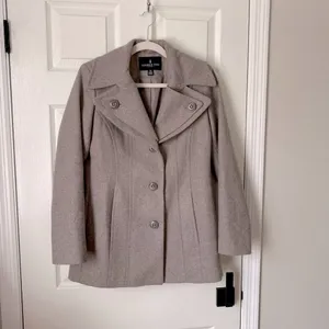 London Fog Wool Blend Pea Coat Women’s XS Taupe Lined Classic Winter Jacket thumbnail 2