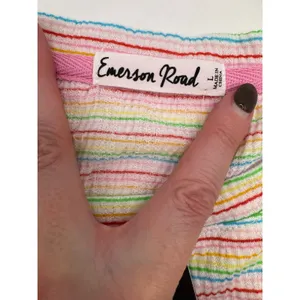 Emerson‎ Road Pajama Set Women Large Yellow Pink Striped Butterfly Sleepwear NWT thumbnail 7