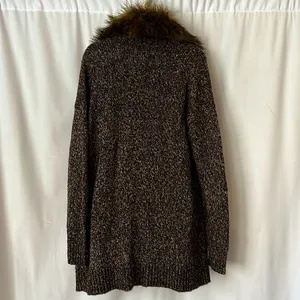 Michael Kors NWT Brown Long Sleeve Fur Trimmed Collar Cardigan Sweater **Sz S** thumbnail 2