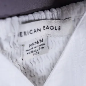 American Eagle Romper Womens Medium White Cotton Grid Smocked Back Summer V-Neck thumbnail 6
