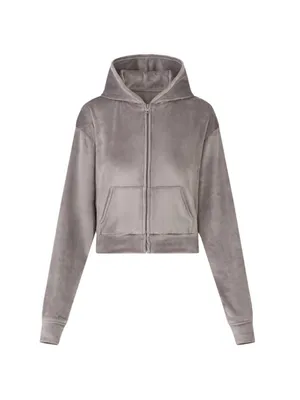SKIMS Velour Zip Up Hoodie Jacket in Smoke size large limited edition NWOT thumbnail 3