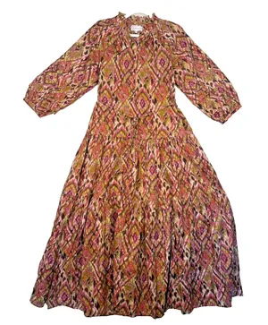 Dear John Dress Womens XS Geometric‎ Maxi 3/4 Sleeve Boho Tiered Layered thumbnail 1