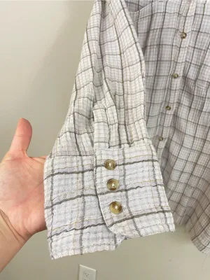 We The Free Cardiff Plaid Oversized Gauze Button Up Tunic Shirt Lilac Size Large thumbnail 6