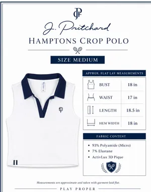 J. Pritchard Hamptons Crop Polo Medium White Navy Tennis Golf Pickleball $98 EUC thumbnail 3