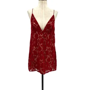 Free People Dangerous Love Lace Mini‎ Dress Red V Neck Low Back US 4 thumbnail 3