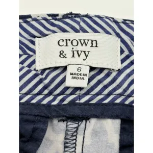 Crown & Ivy Chino Shorts Womens 6 Navy Blue Geometric‎ Trellis Stretch Casual thumbnail 6